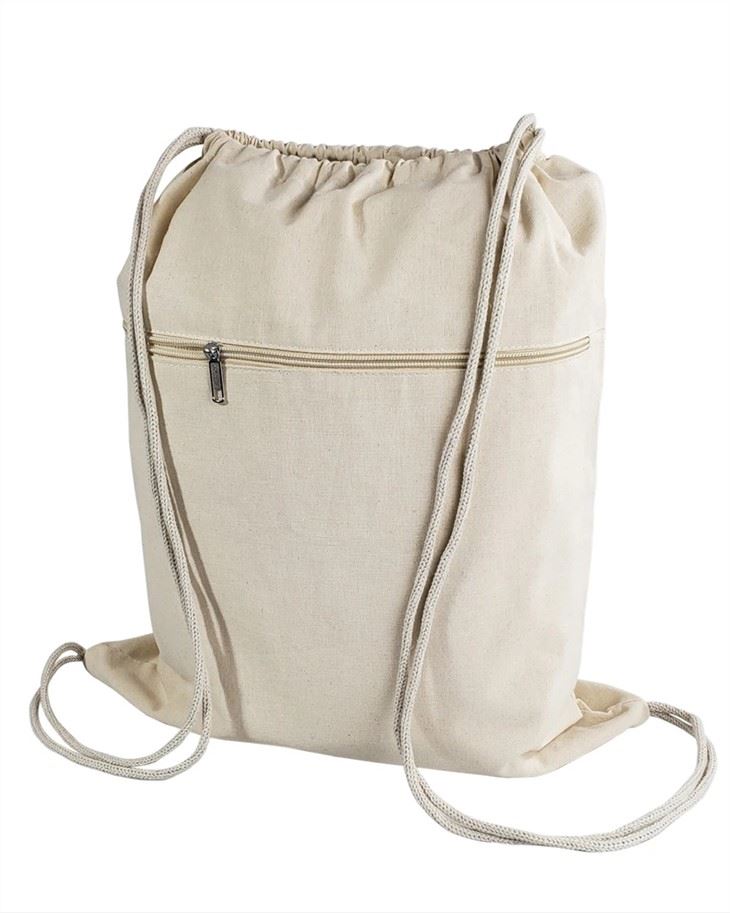 Zipper Cotton Canvas Drawstring Backpack